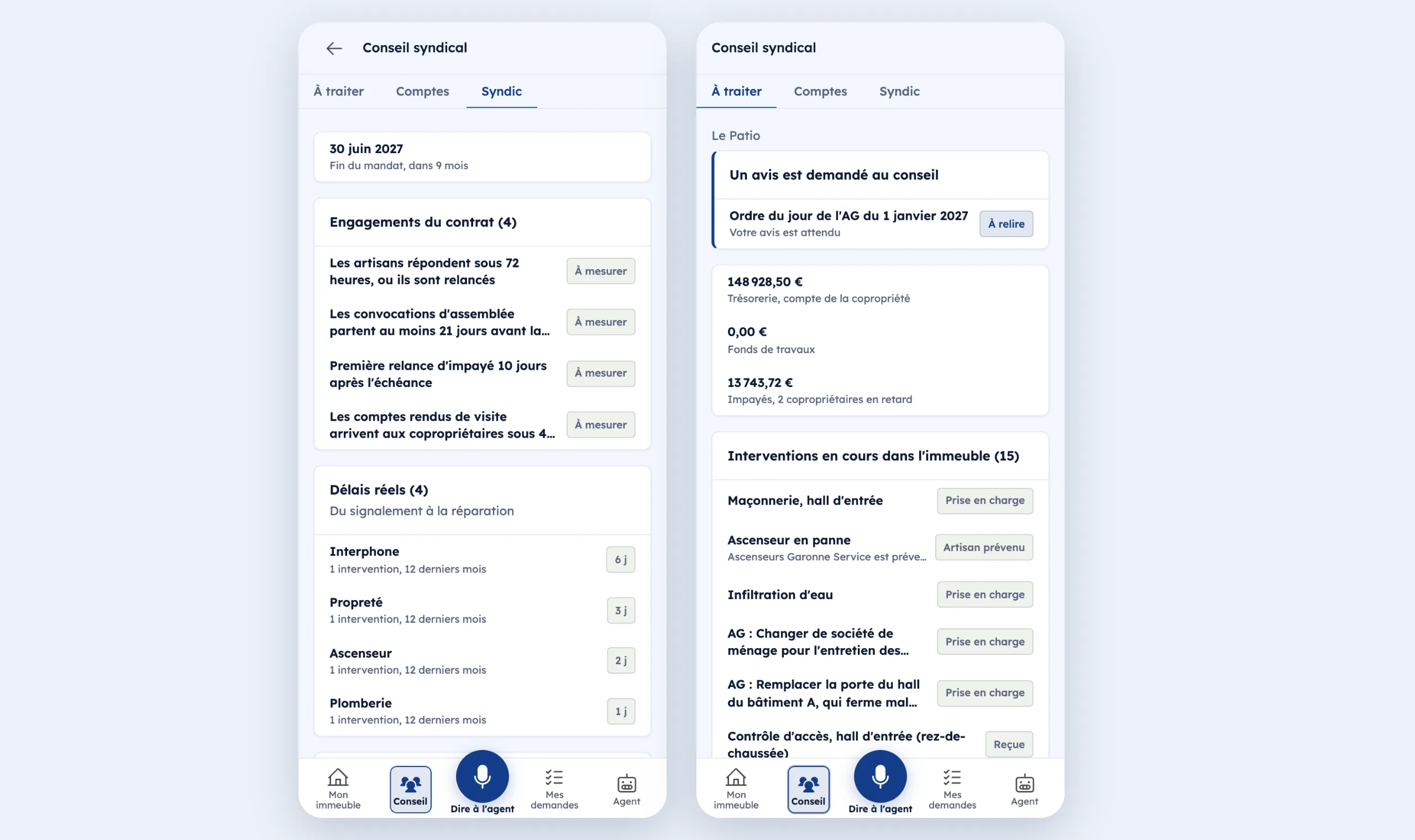 Espace du conseil syndical sur téléphone : fin du mandat, les engagements du contrat avec leur état, et ce qui attend l'avis du conseil